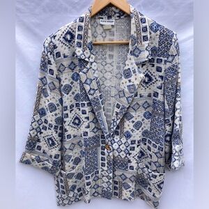 Vintage 80’s/90’s Alice Stuart Blue Pattern Blazer, Size Medium